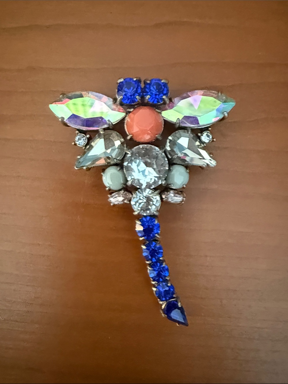 Banana Republic Multicolor Crystal Dragonfly Brooch with Blue and Coral Accents